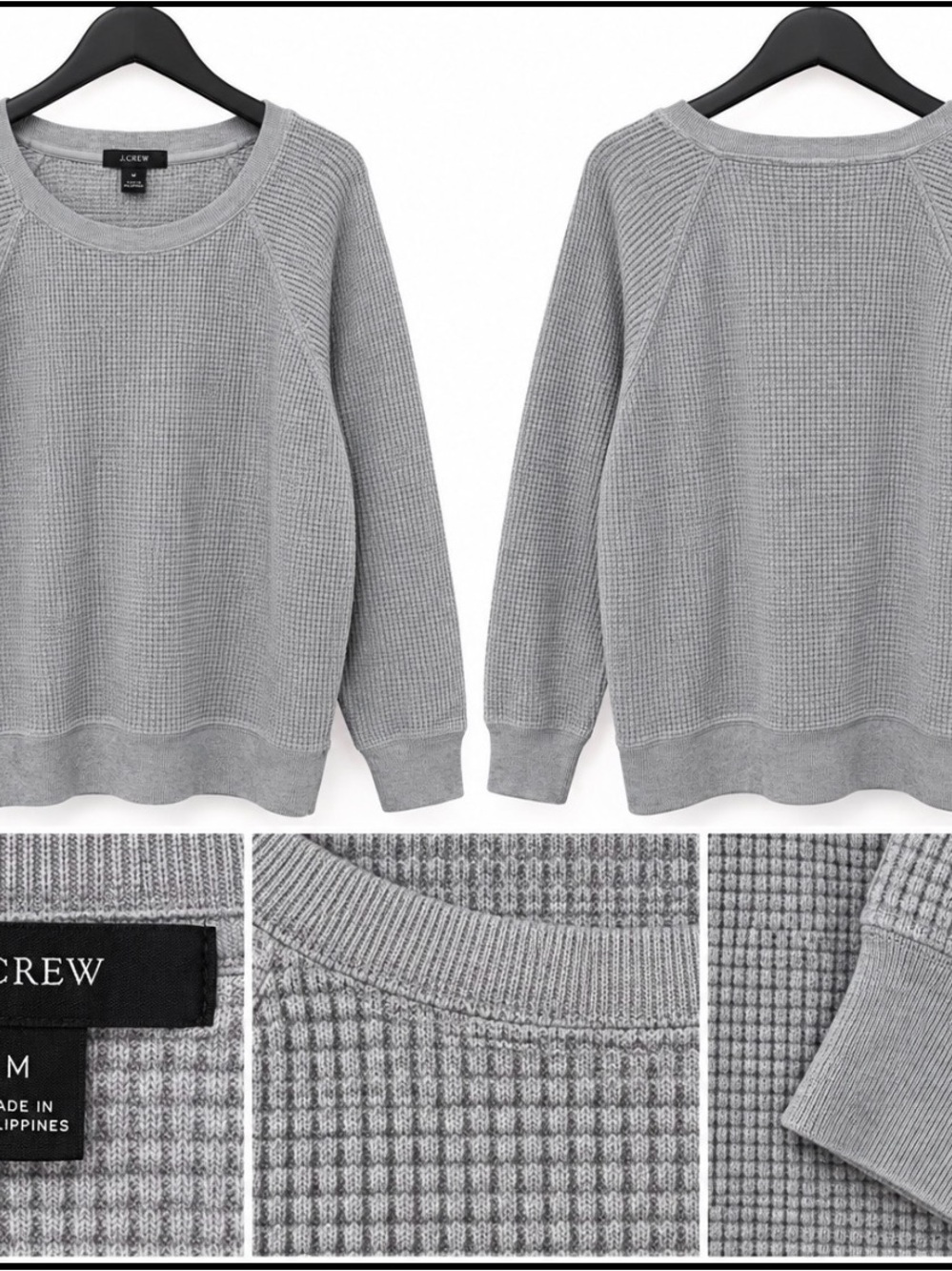 J. Crew Light Gray Waffle-Knit Crewneck Sweater